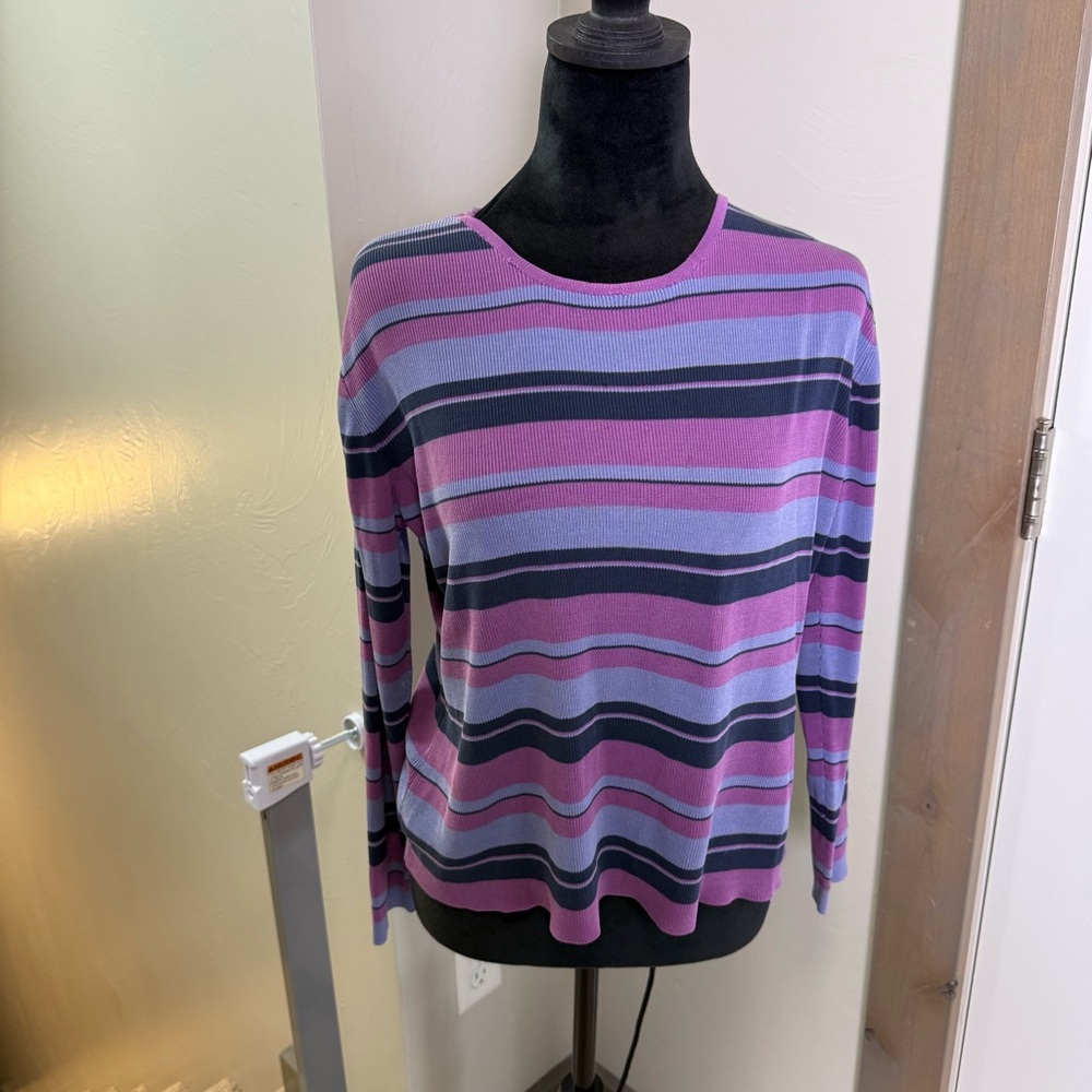 Vintage Y2K Talbots Long Sleeve Purple Blue Crewneck Sweater‎ Shirt Knit Stripes